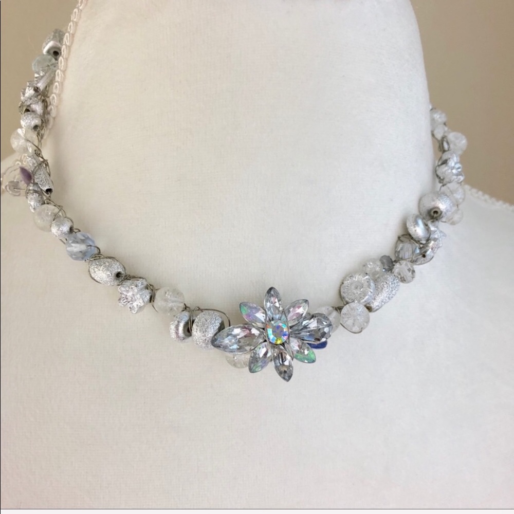 Crystal Silver Beaded Choker Necklace